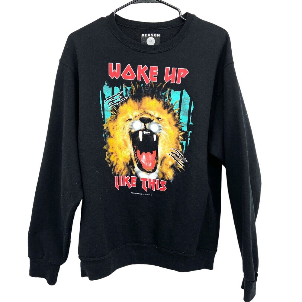 Mens Reason I Woke Up‎ Like This Sweatshirt Black Medium Lion Graphic